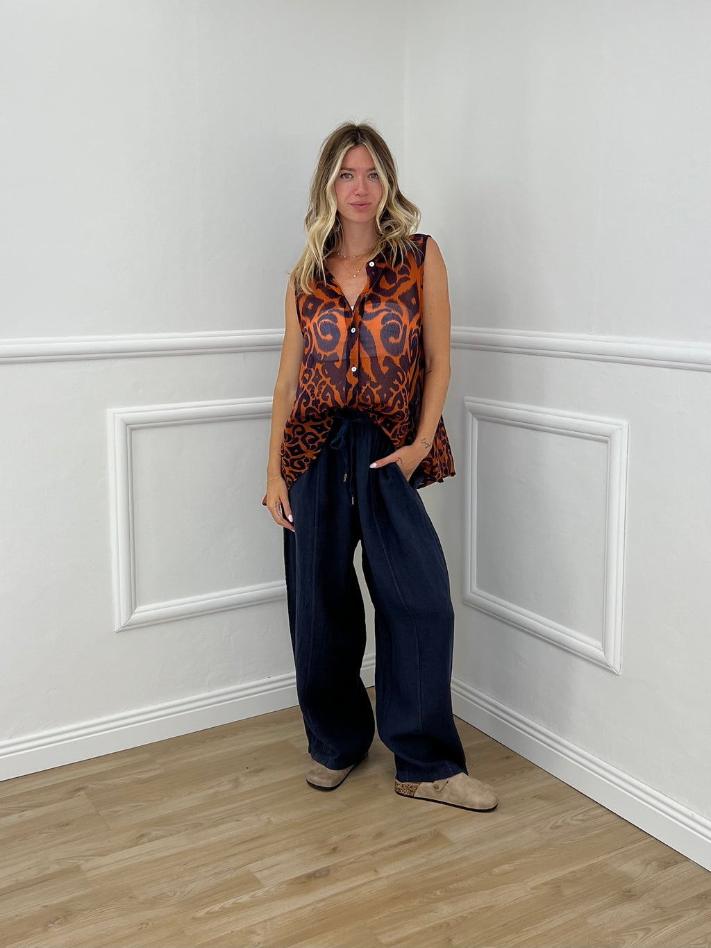Pantalone Balloon 100% Lino 825699 Blu