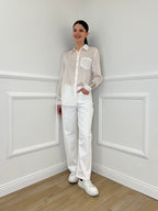 Camicia Tencel Spalmata a Righe 25802 Bianco