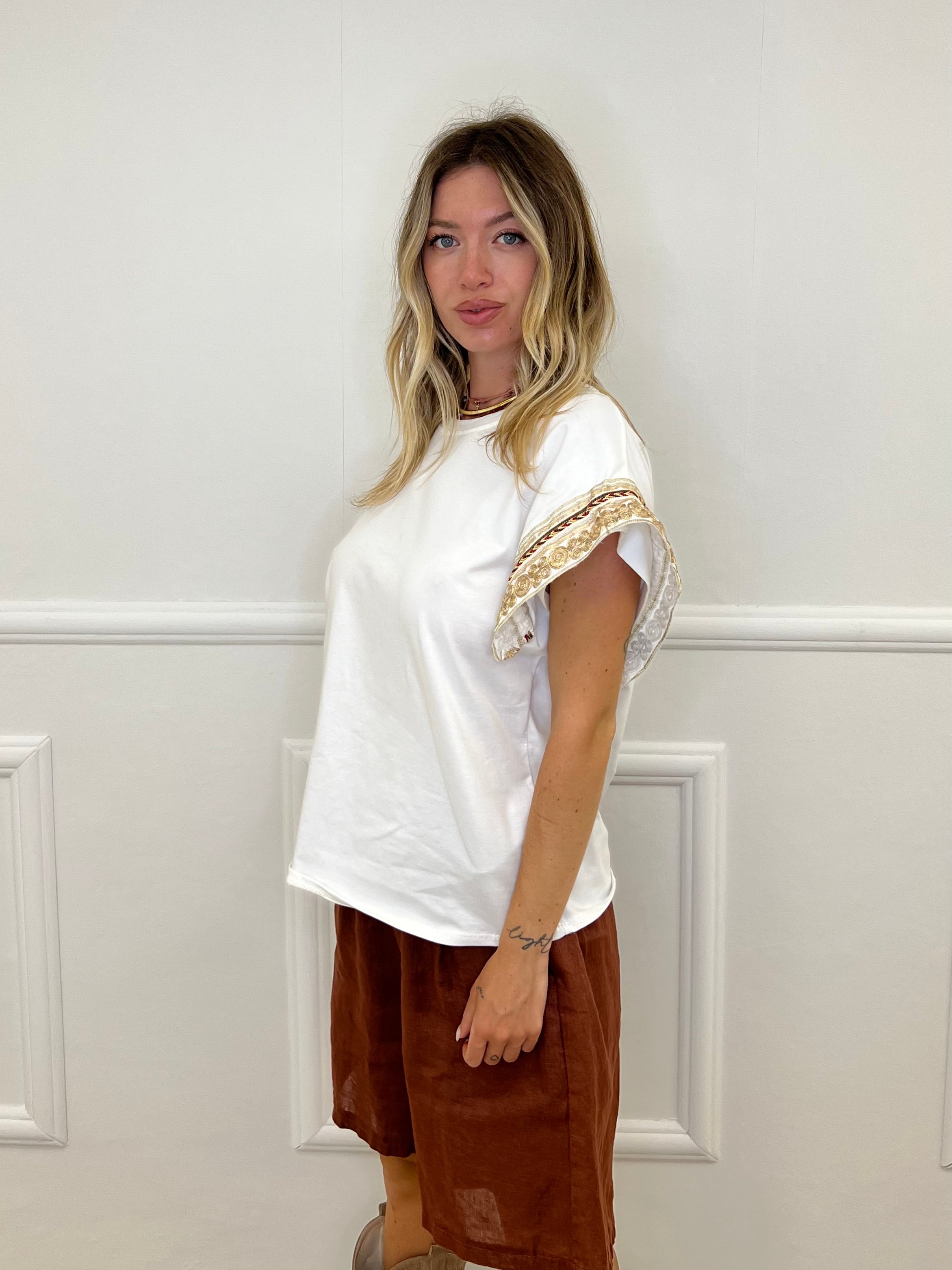 T-shirt Con Passamaneria 3386-J4 Ecru
