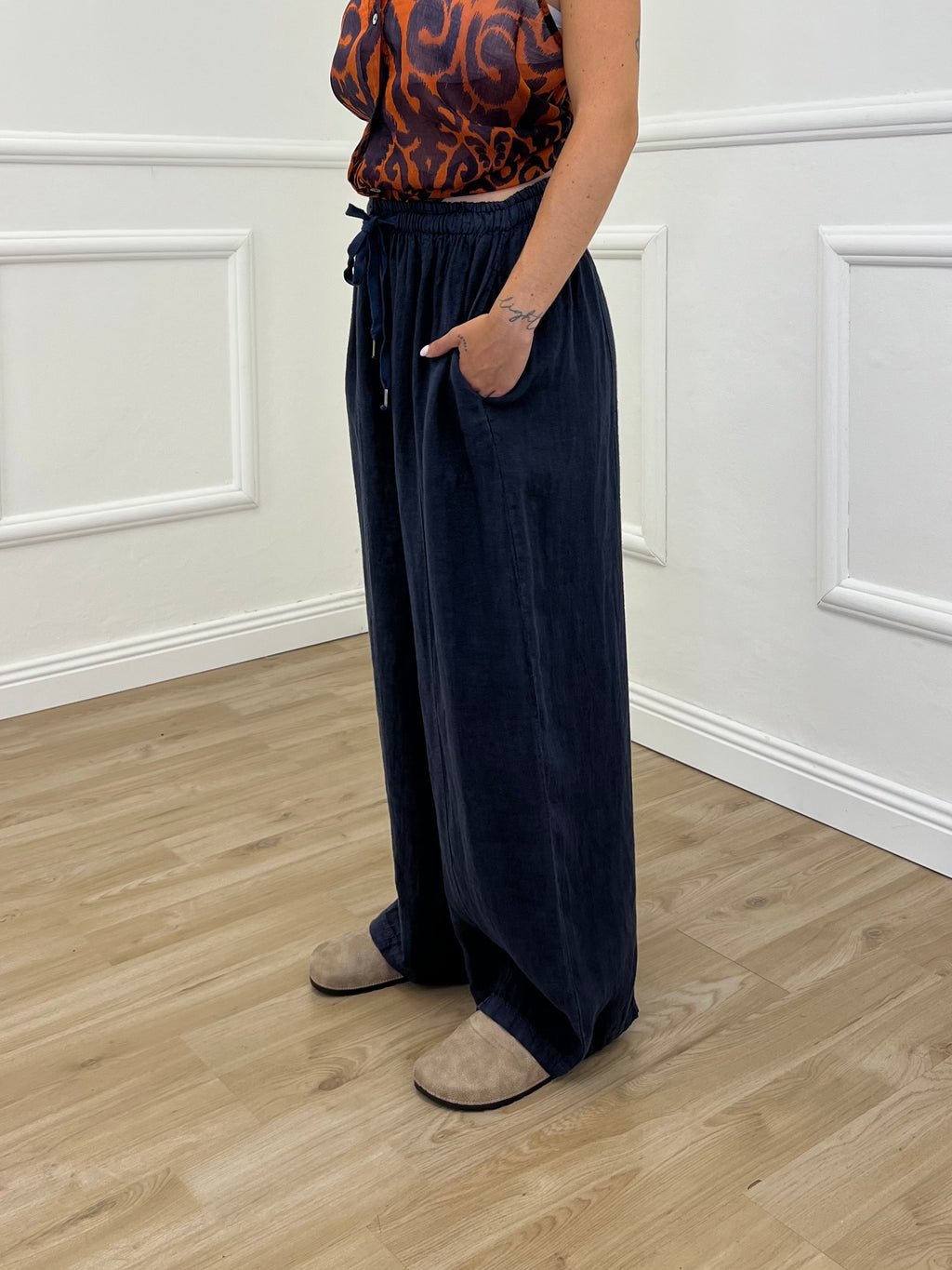 Pantalone Balloon 100% Lino 825699 Blu