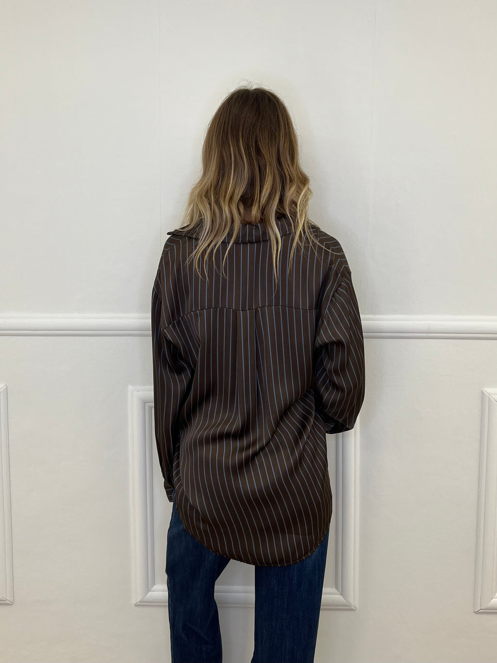 Camicia In Raso a Righe 22040 Moro e Azzurro