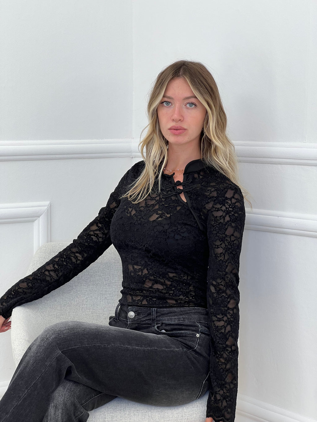 Camicia Pizzo Alamari 12314 Nero