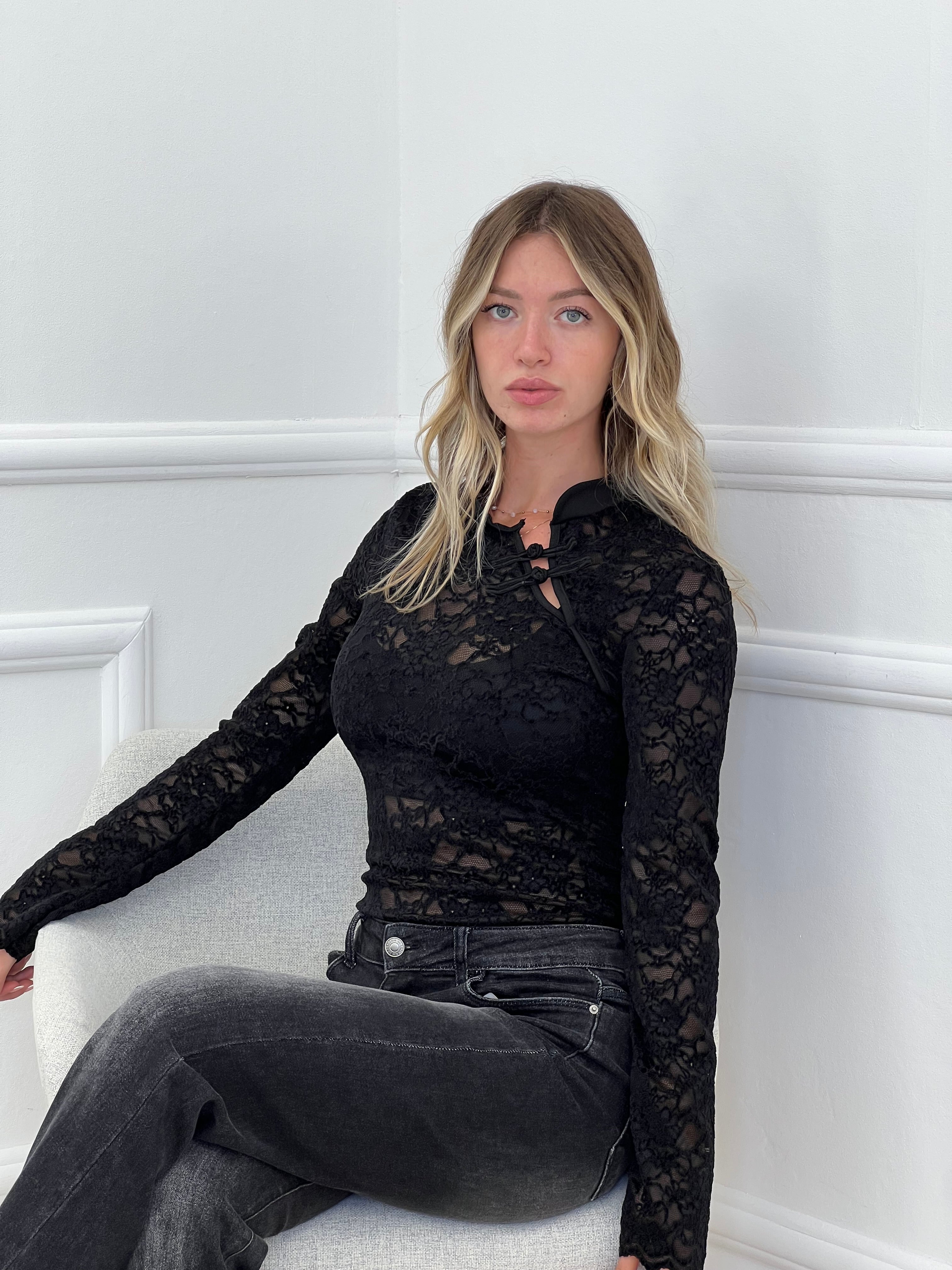 Camicia Pizzo Alamari 12314 Nero