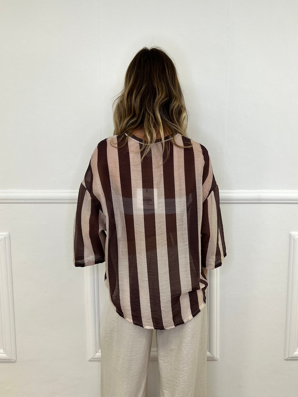 Camicia Over a Righe 2907 Marrone
