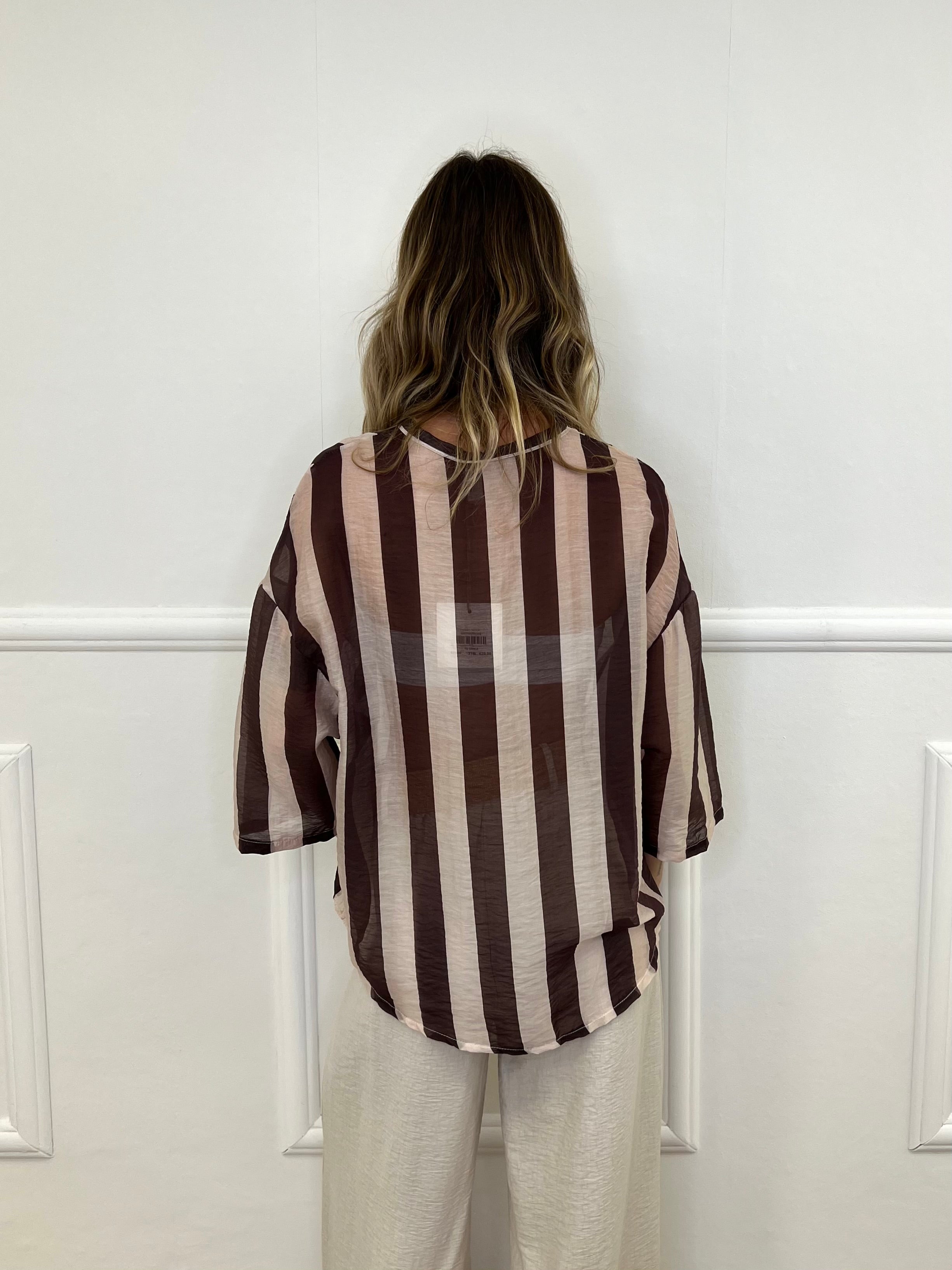 Camicia Over a Righe 2907 Marrone