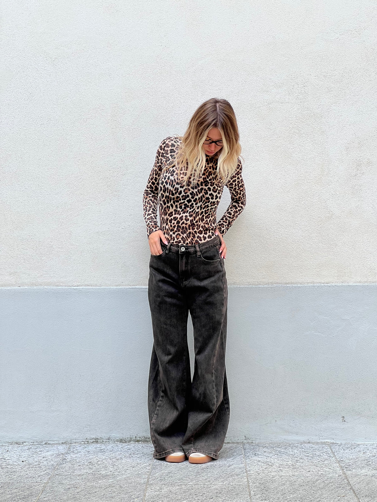 Jeans Palazzo Stonewash 9388 Marrone