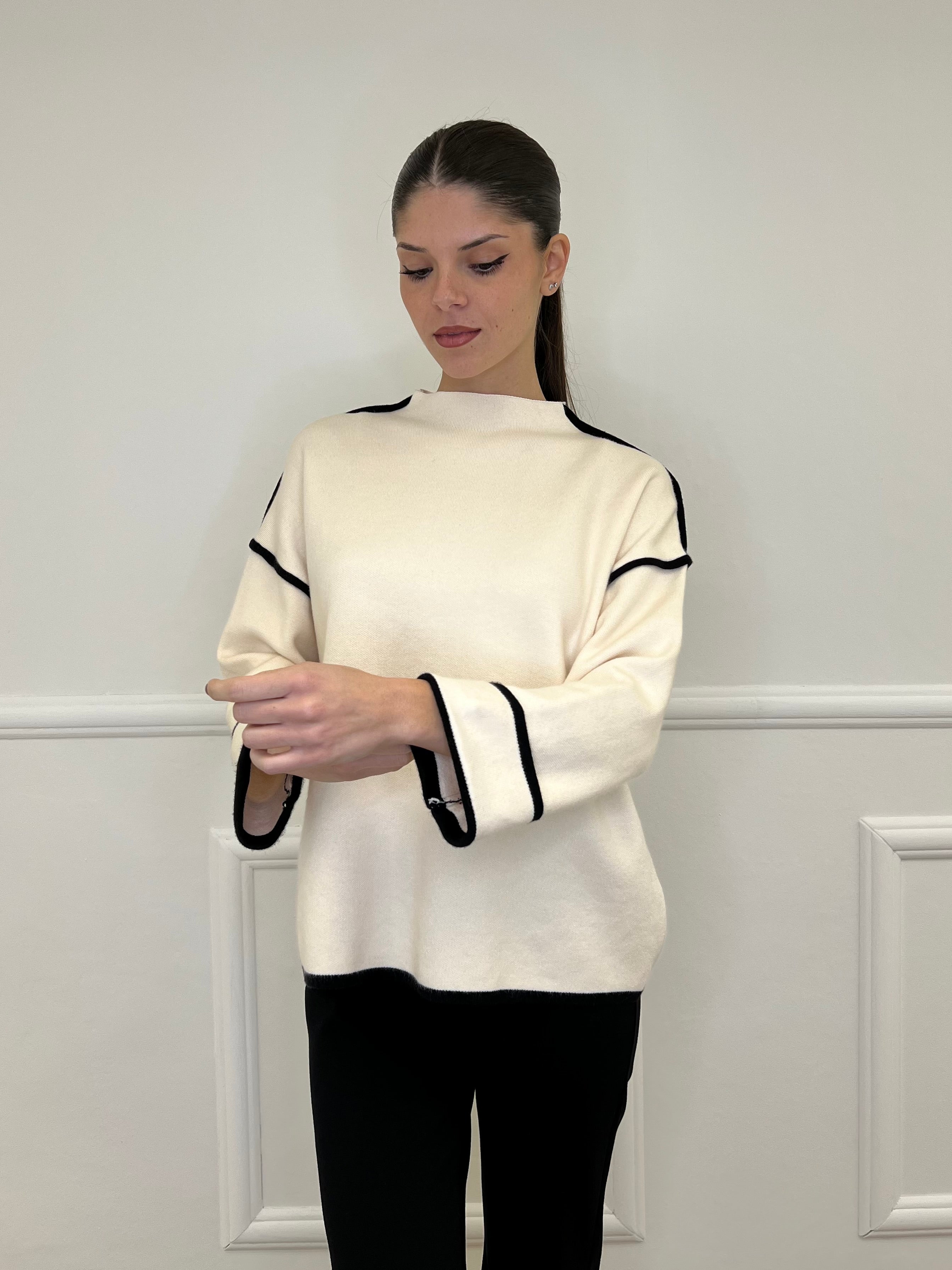 Maglia Profili Contrasto 5337 Panna