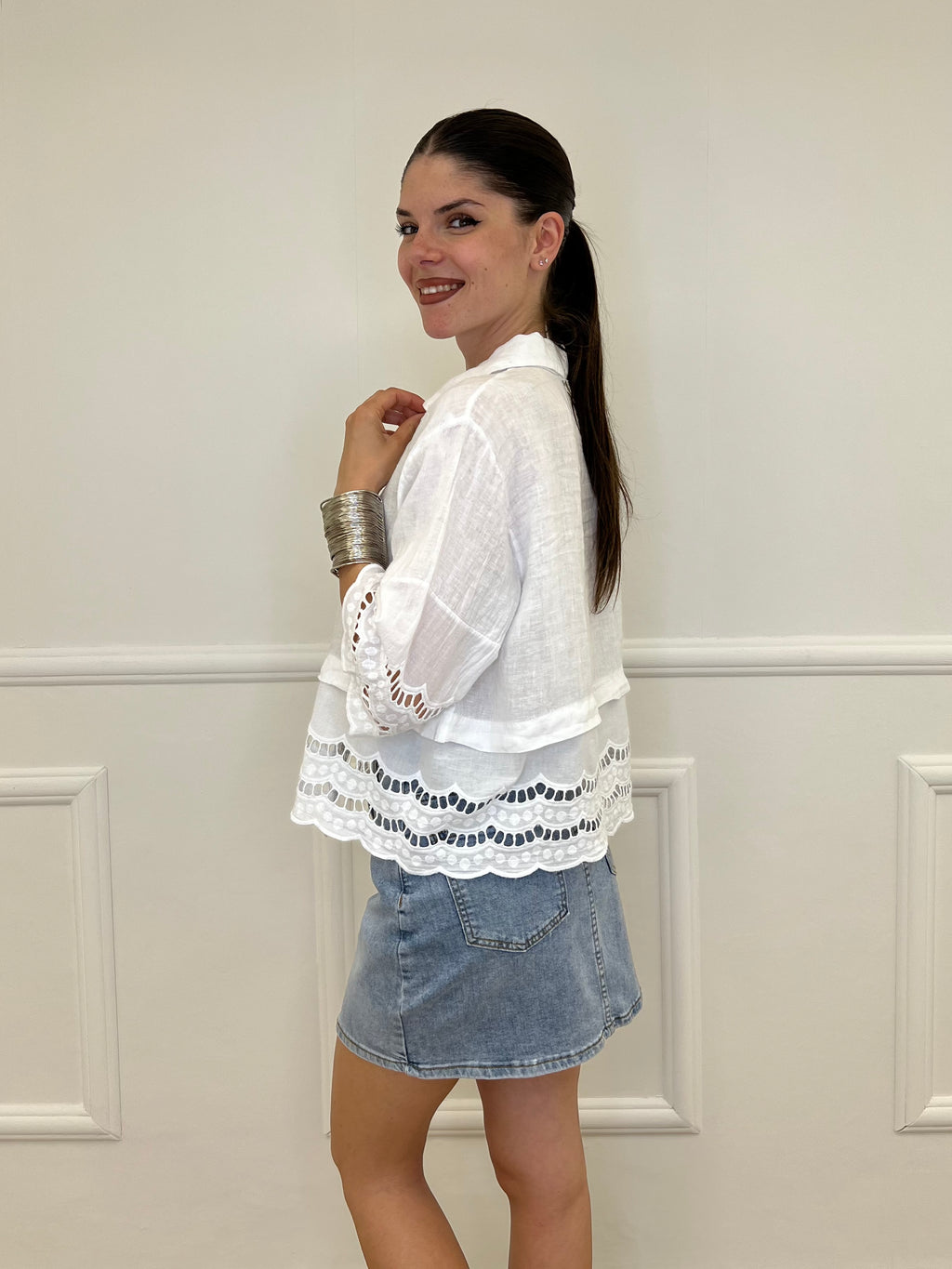 Camicia Lino Maniche Sangallo 1788 Bianco