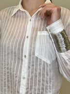 Camicia Tencel Spalmata a Righe 25802 Bianco