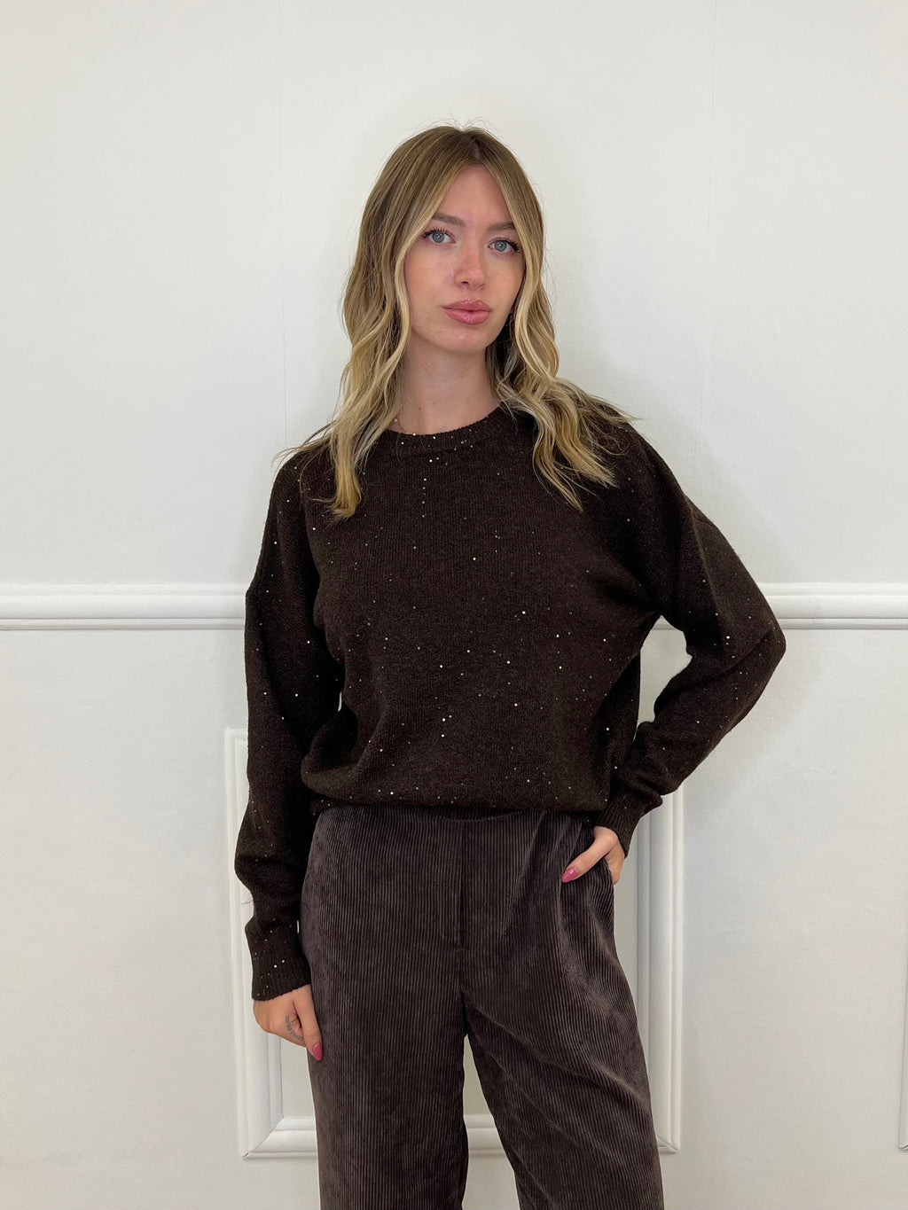 Maglia Over Paillettes 5582 Marrone