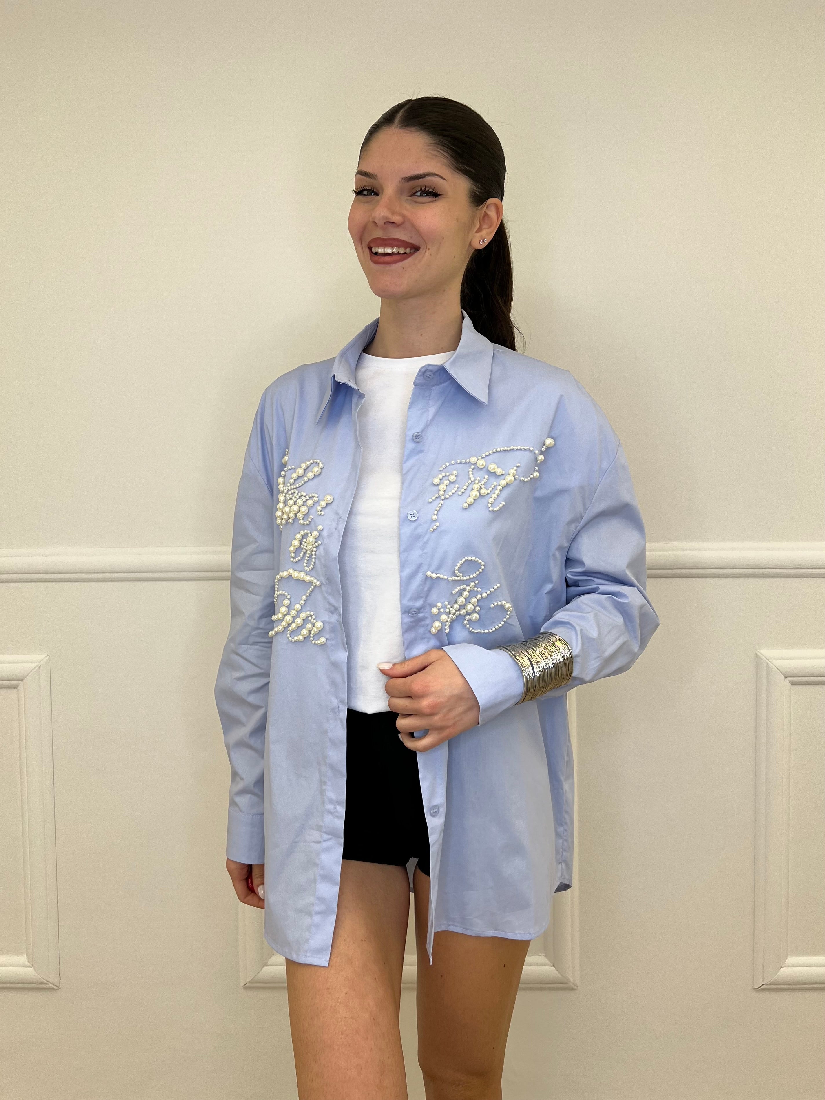 Maxi Camicia con Perle K880 Azzurro