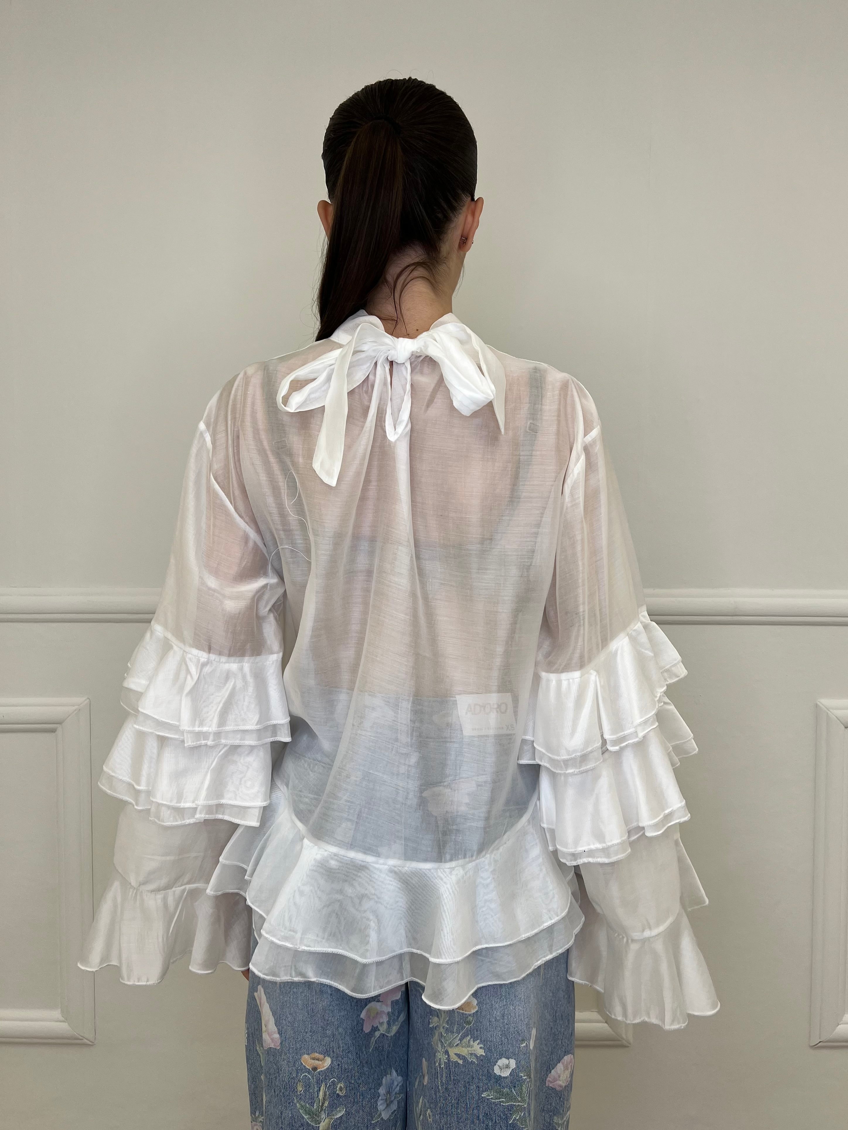 Blusa in Tencel a Balze 6108 Bianco