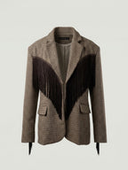 Giacca Pied De Poule Con Frange A20352 Marrone