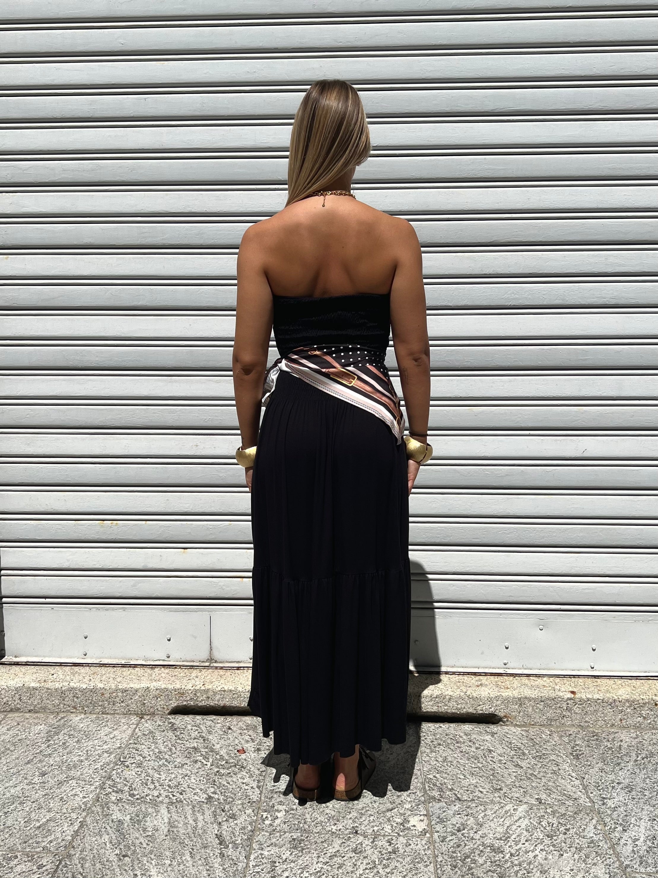 Abito Fascia Jersey Con Foulard 22556 Nero