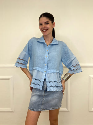 Camicia Lino Maniche Sangallo 1788 Azzurro