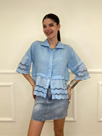 Camicia Lino Maniche Sangallo 1788 Azzurro