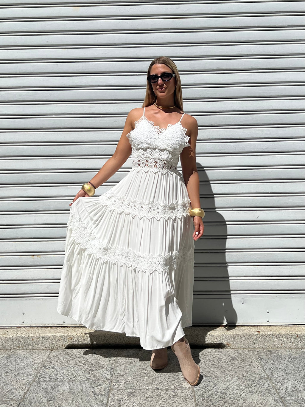 Abito Inserti Macramè 18085 Bianco