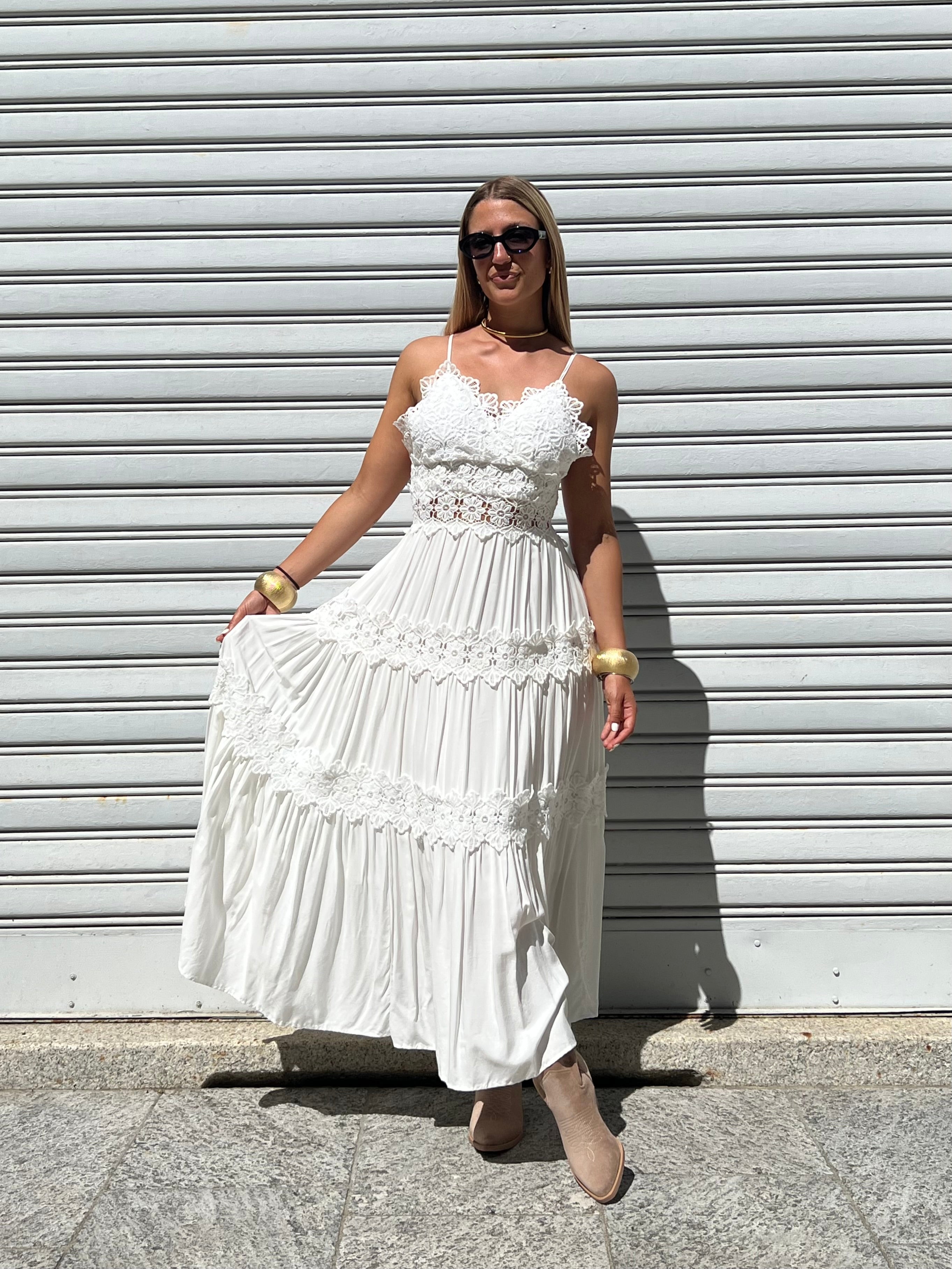 Abito Inserti Macramè 18085 Bianco