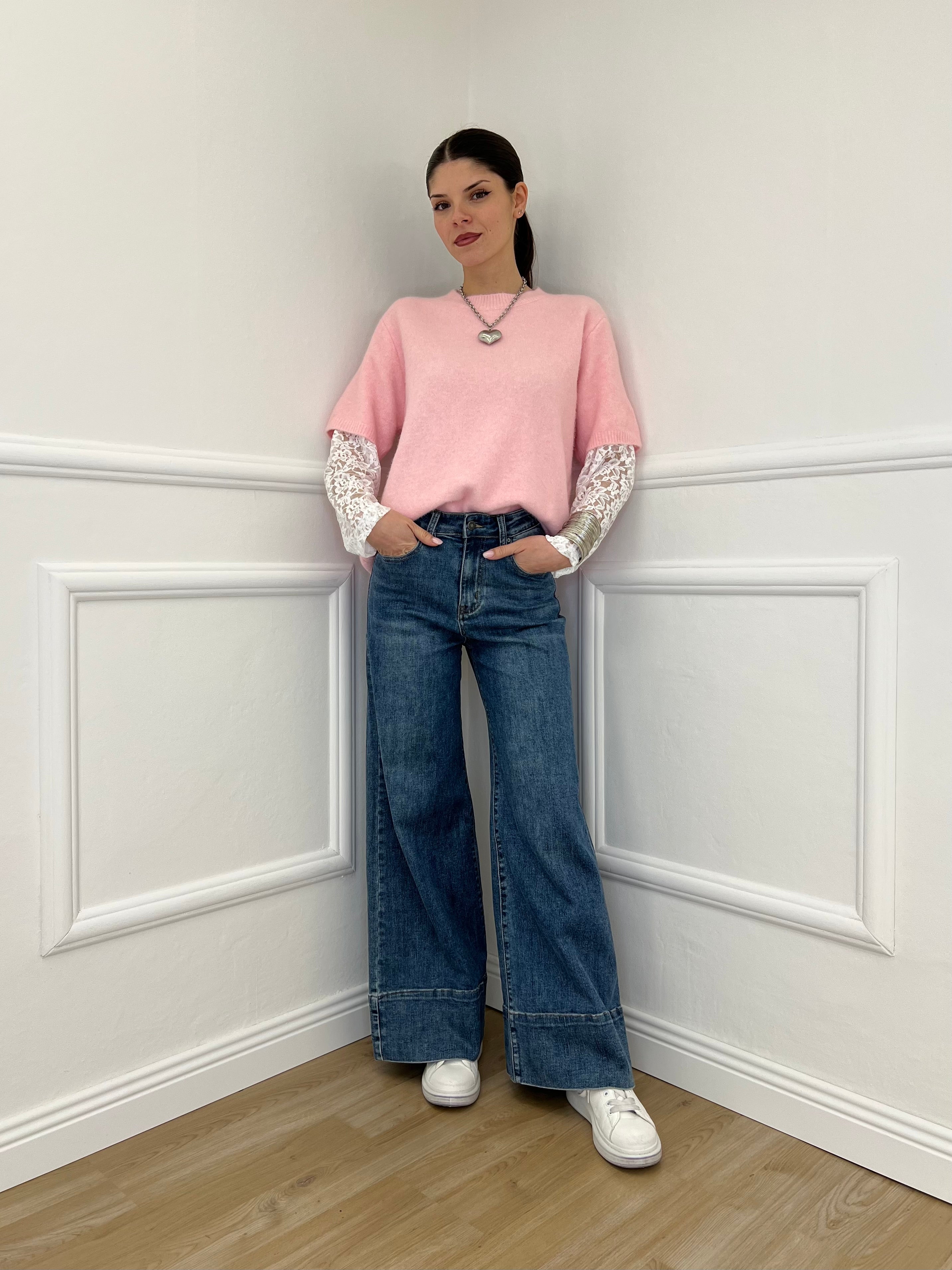 Jeans Wide Leg Orlo JK2001 Azzurro