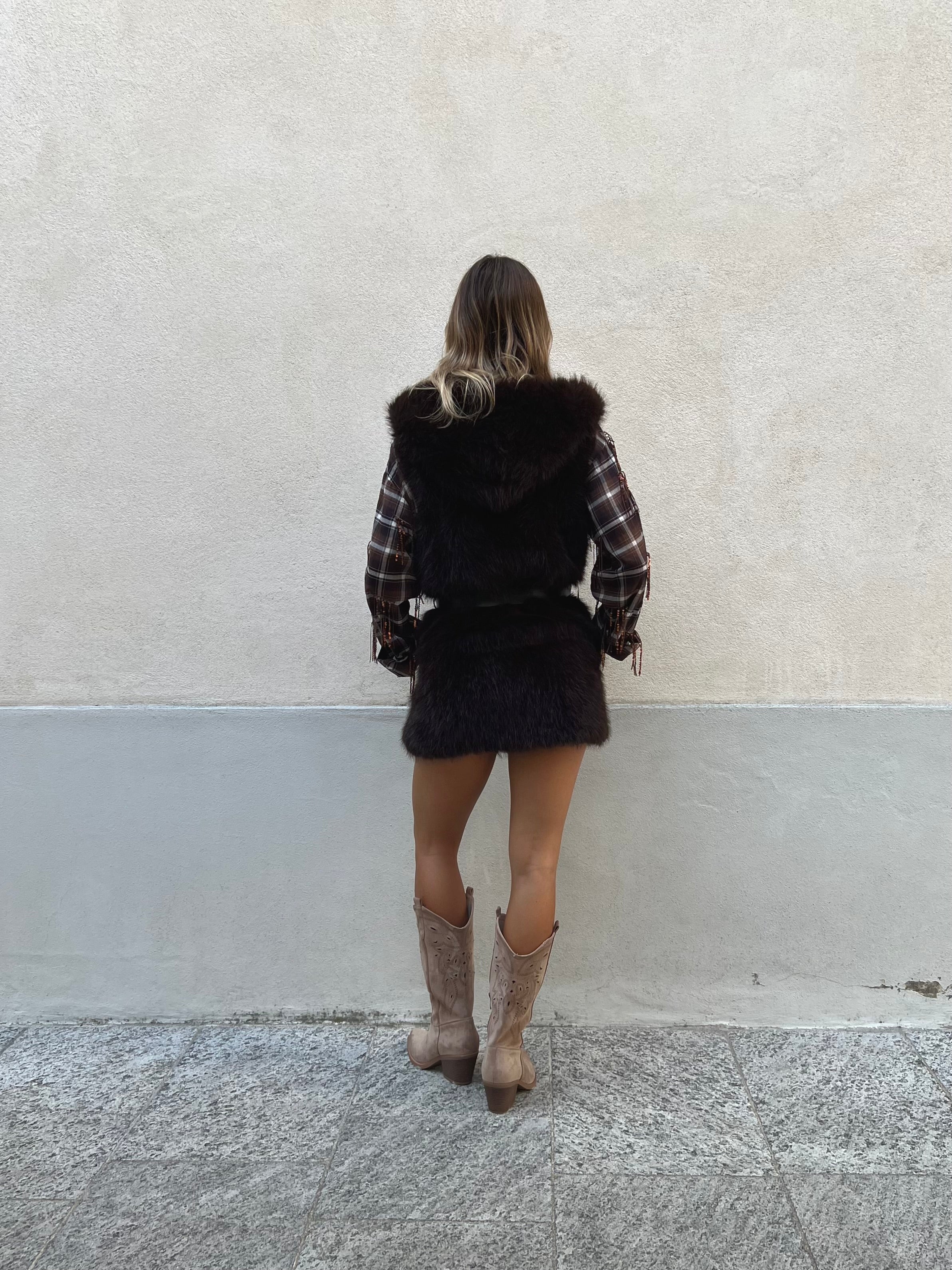 Maxi Gilet Pelliccia Fusciacca 26005 Marrone