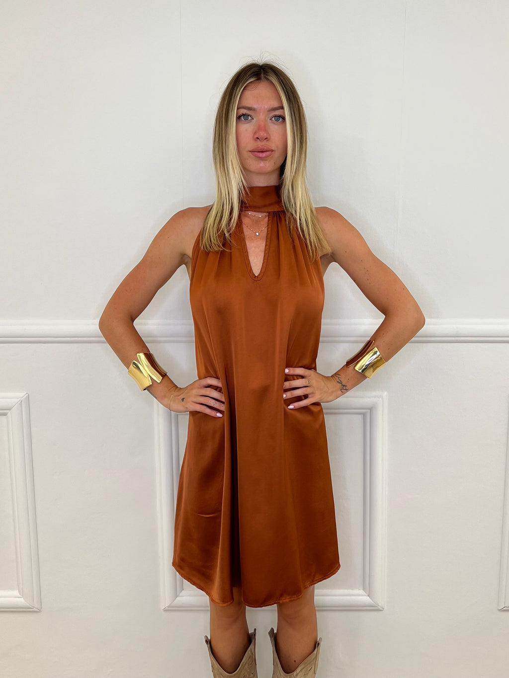 Vestito Halter In Raso Di Viscosa 9535 Rame