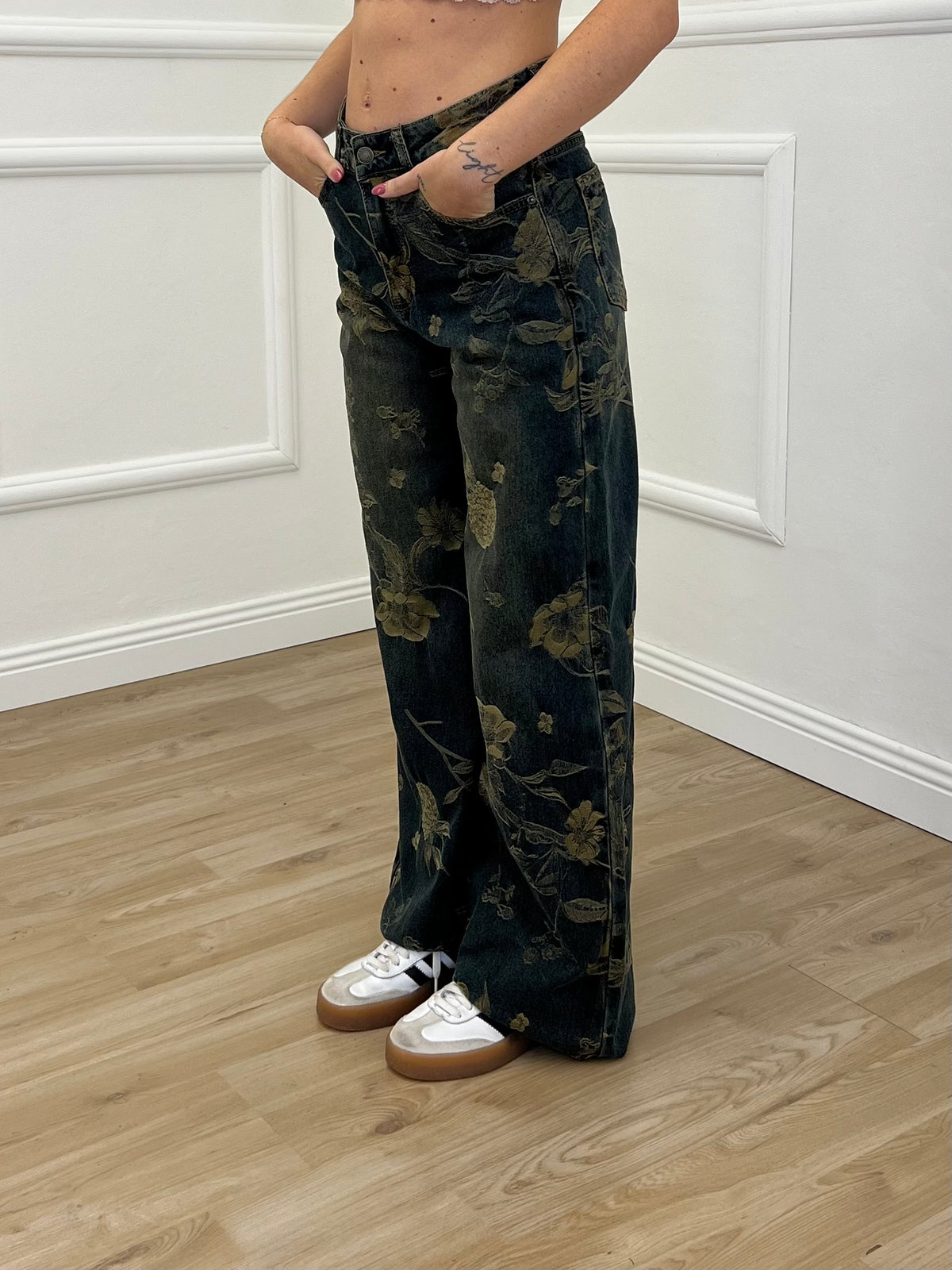 Jeans con Ricamo Floreale 3007 Blu