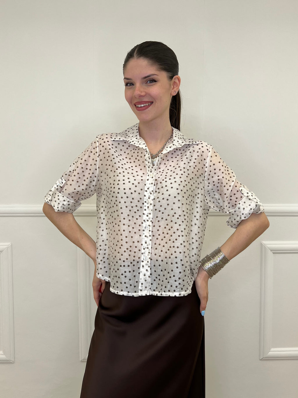 Camicia Tencel Pois 26031 Bianco
