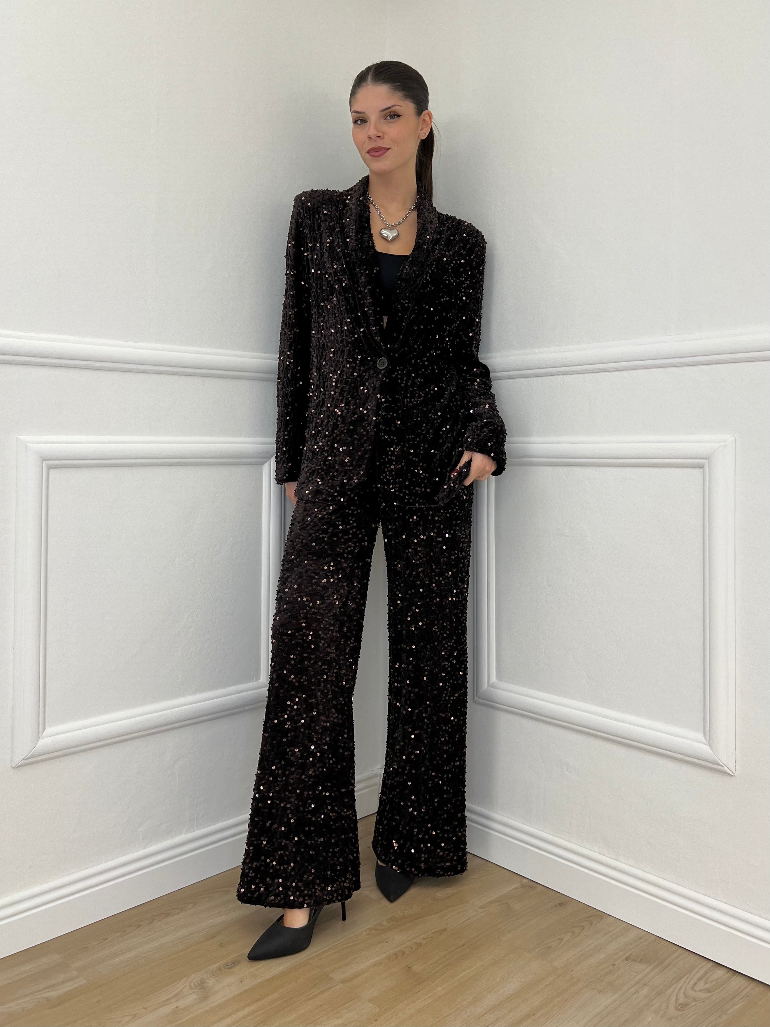 Pantalone Ciniglia Paillettes 2460 Moro