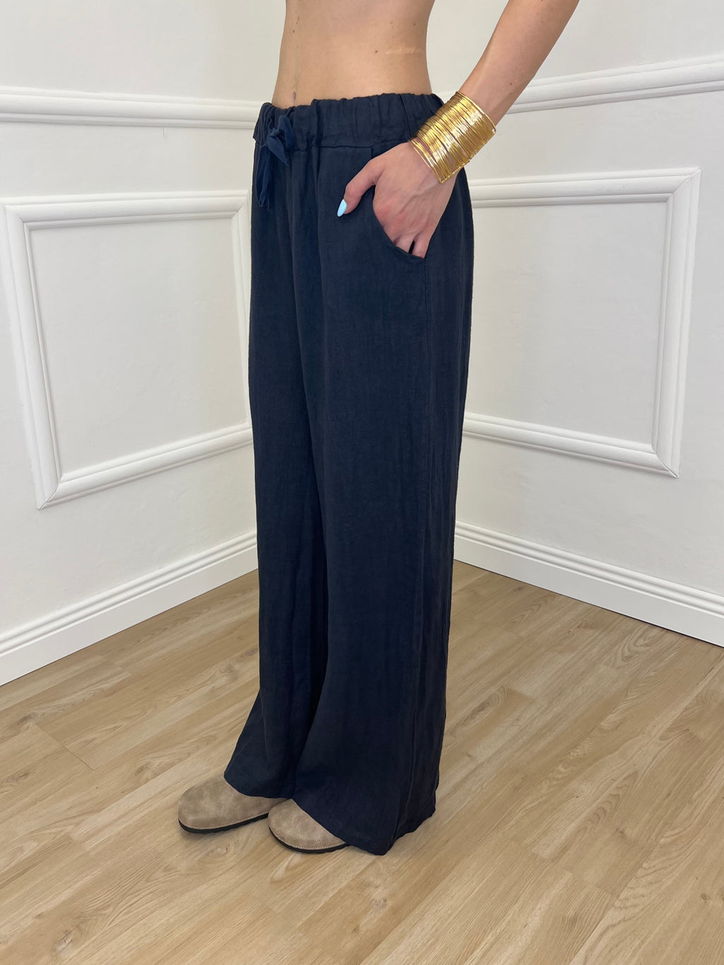 Pantalone Lino Coulisse 23216 Blu