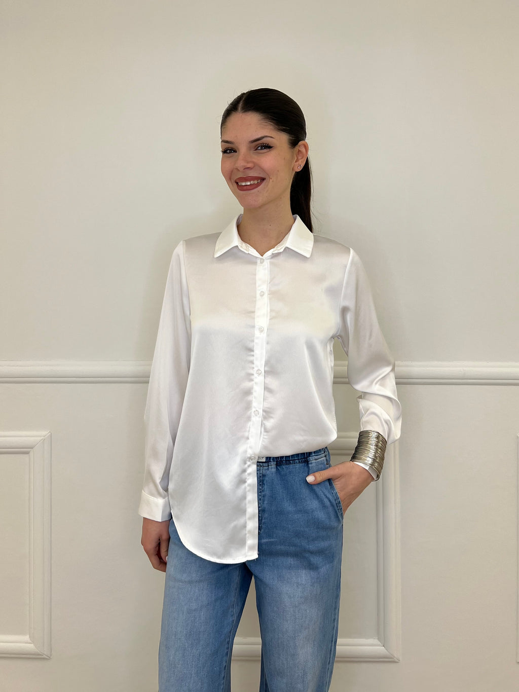 Camicia Basic in Satin 24244 Bianco