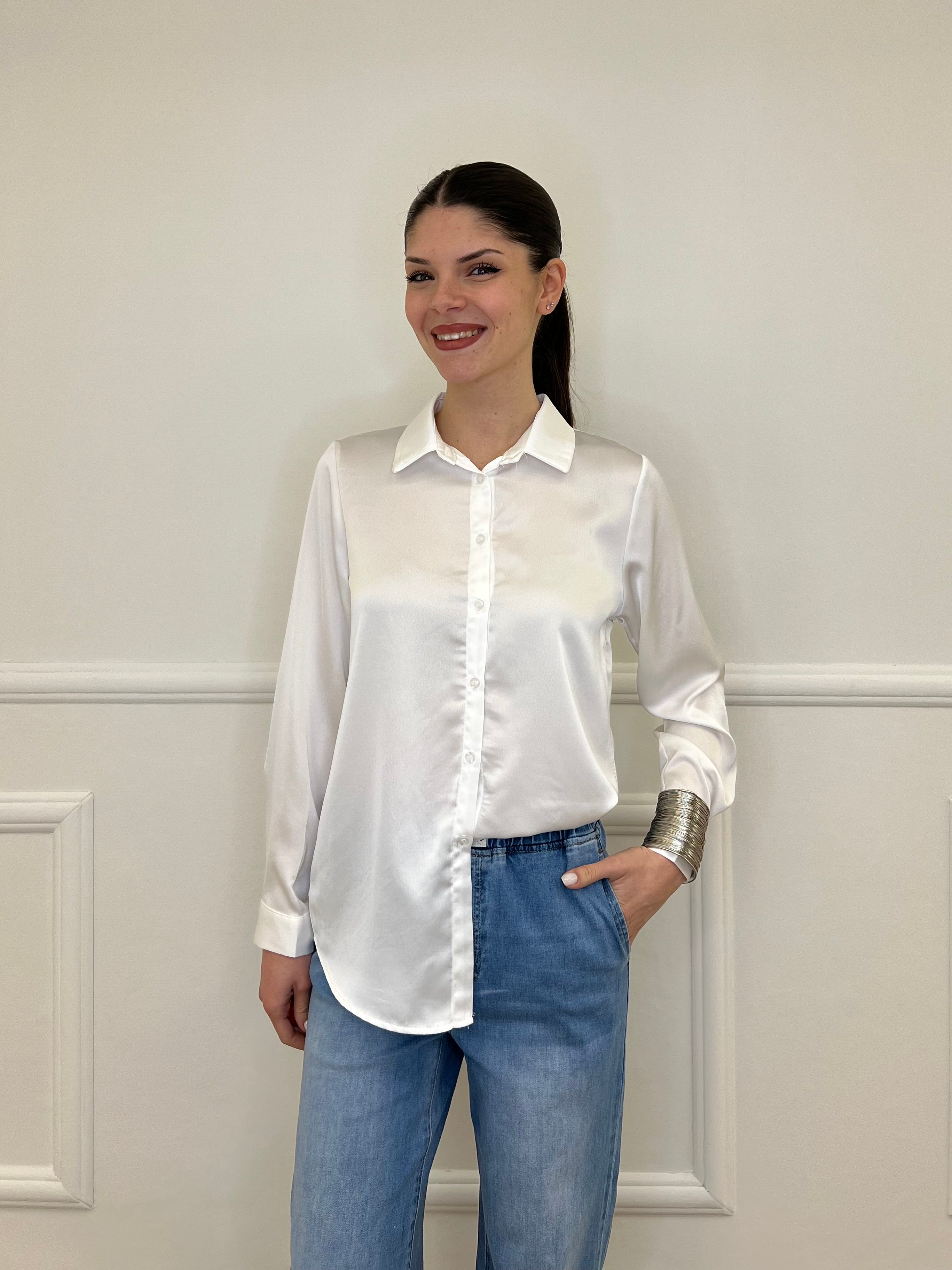 Camicia Basic in Satin 24244 Bianco