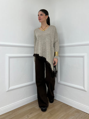 Maglia Asimmetrica Pizzo 25743 Ecru