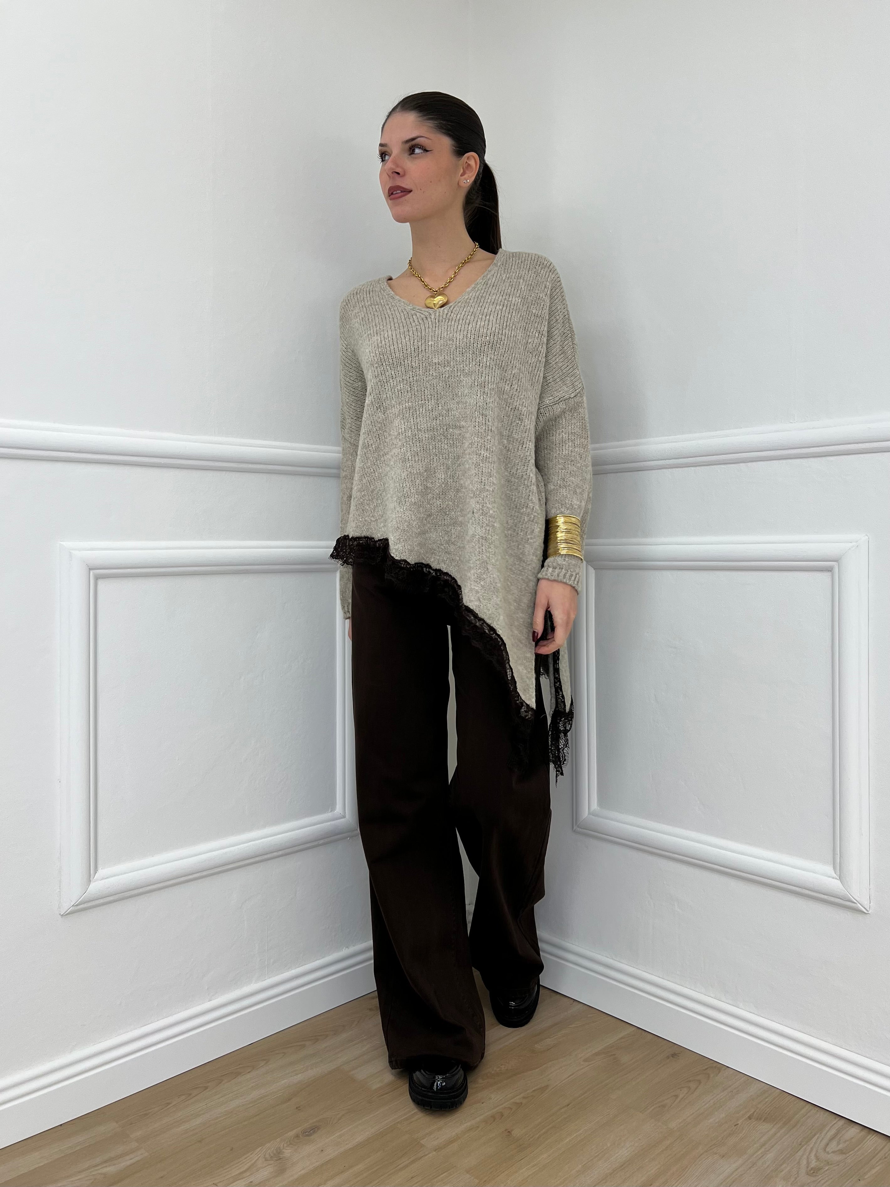 Maglia Asimmetrica Pizzo 25743 Ecru