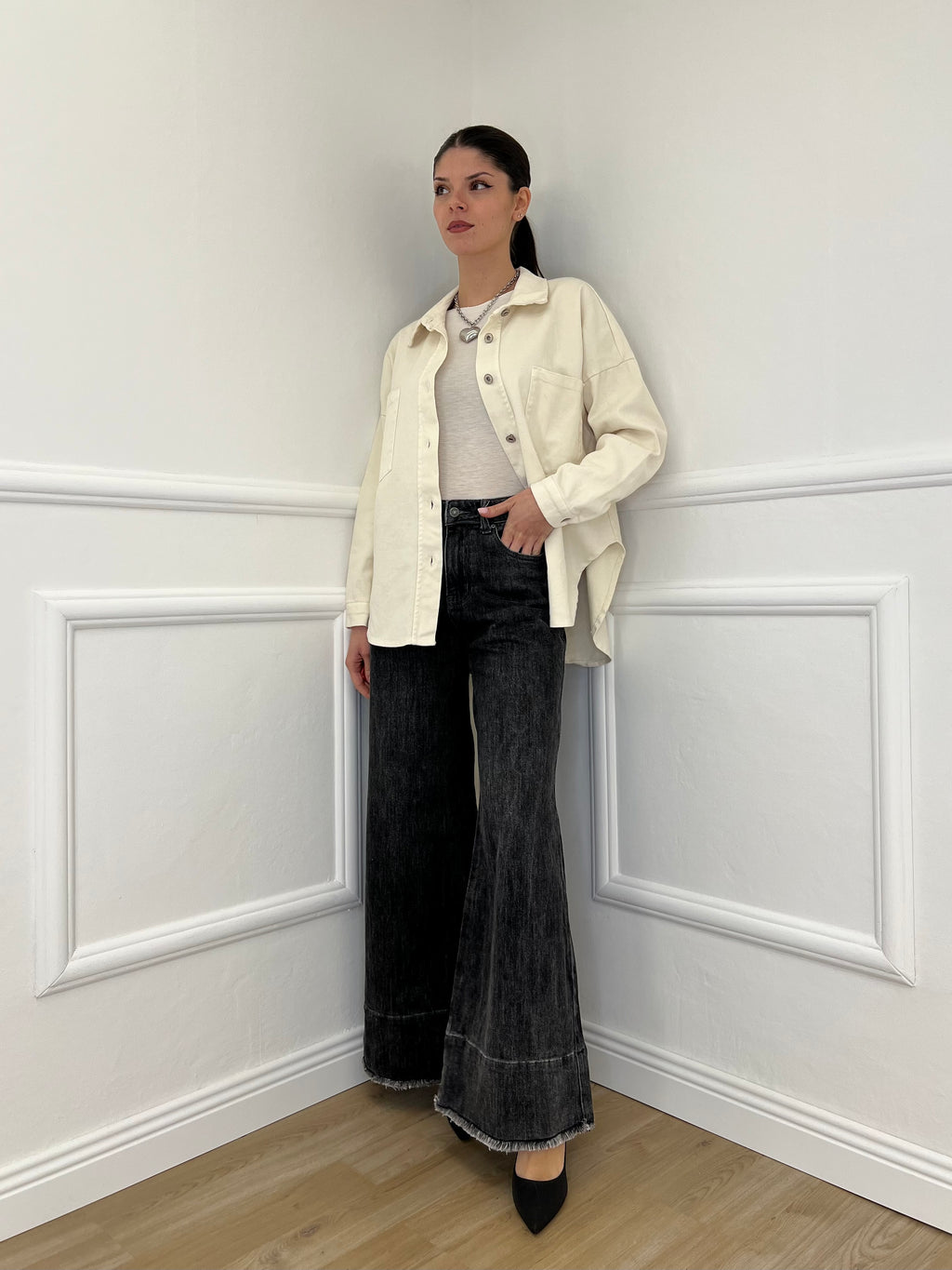 Jeans Palazzo Sfrangiato H03 Grigio