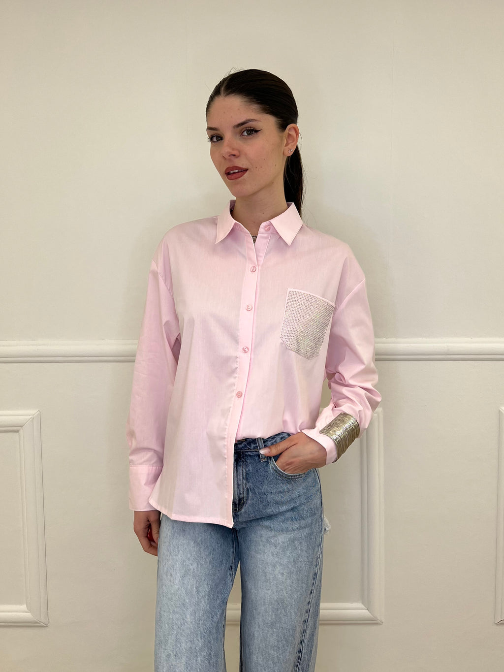 Camicia Over Tasca Strass 1786 Rosa