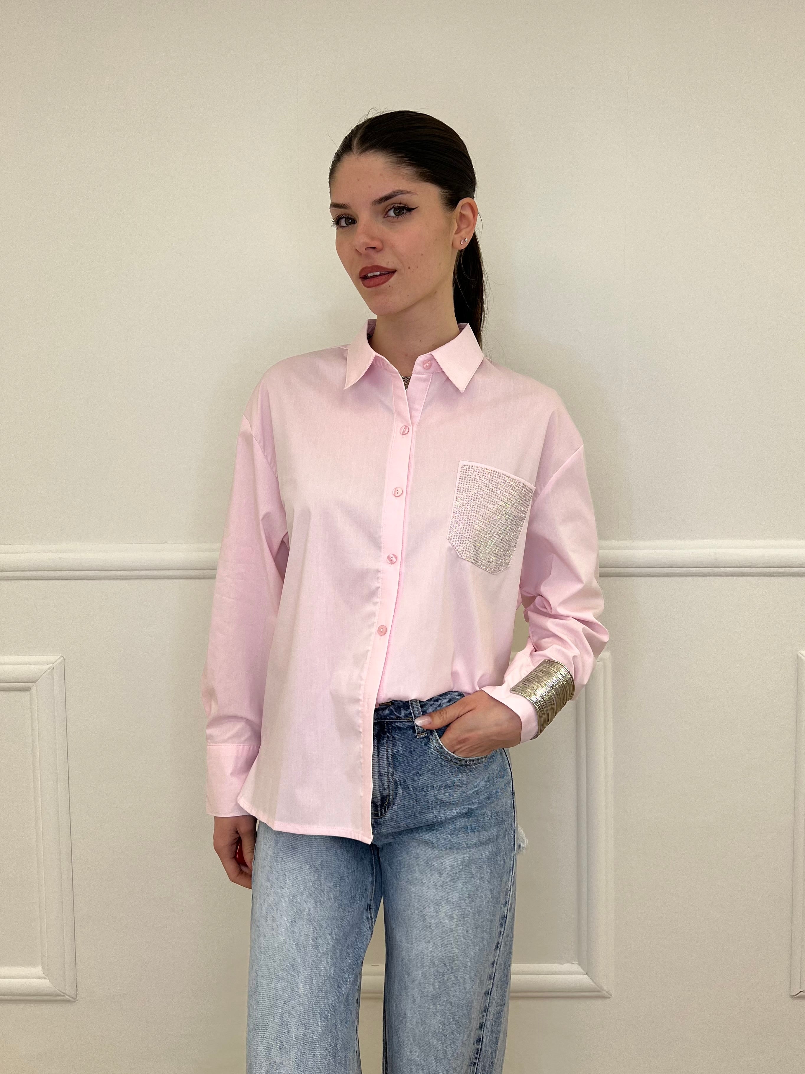 Camicia Over Tasca Strass 1786 Rosa