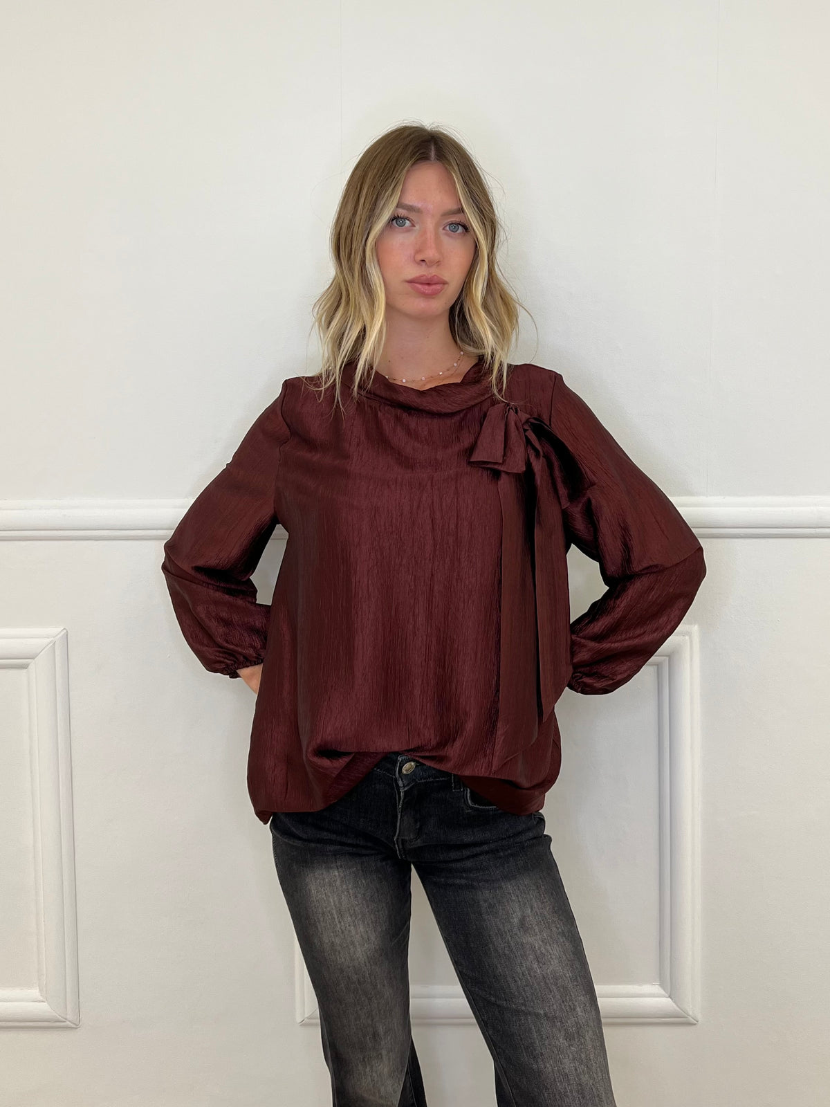 Blusa Chiffon Fiocco e Colletto 8526 Bordeaux
