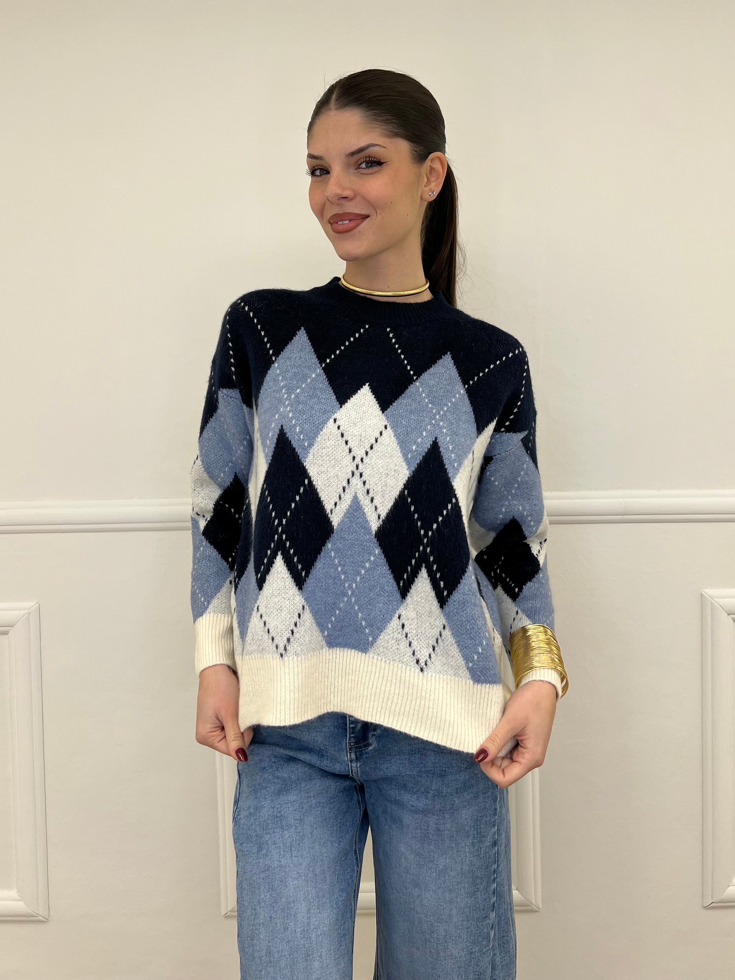 Maglia Over Losanghe L8075 Blu