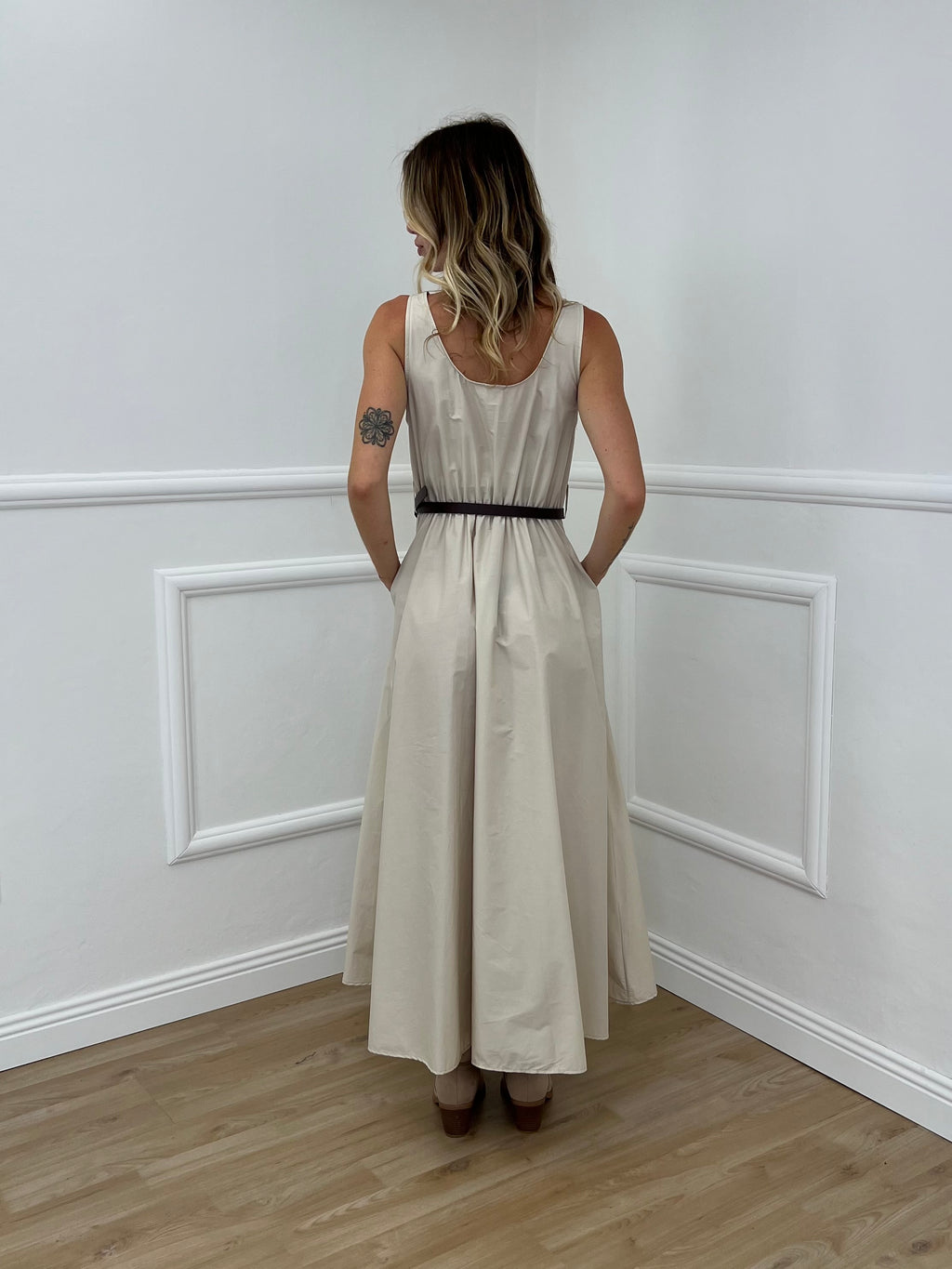 Abito Popeline Scollo Quadrato 2886 Beige