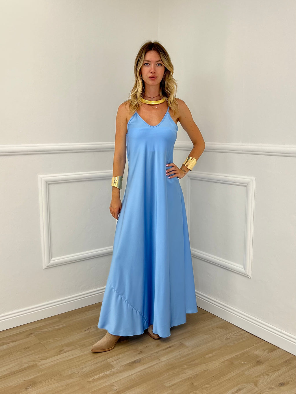Vestito Satinato 1072 Azzurro