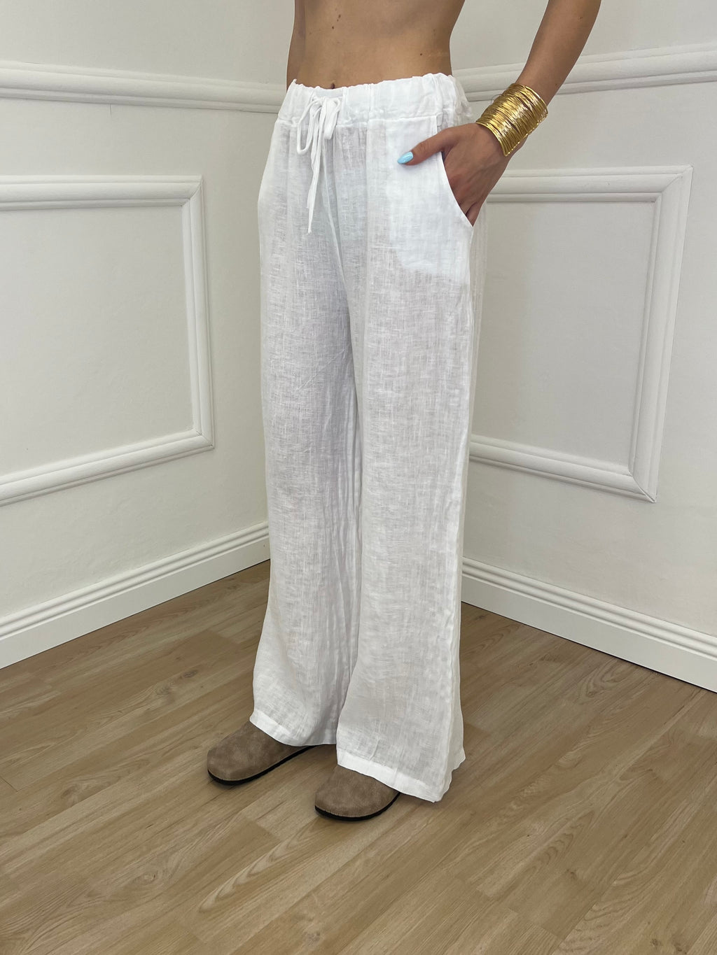 Pantalone Lino Coulisse 23216 Bianco