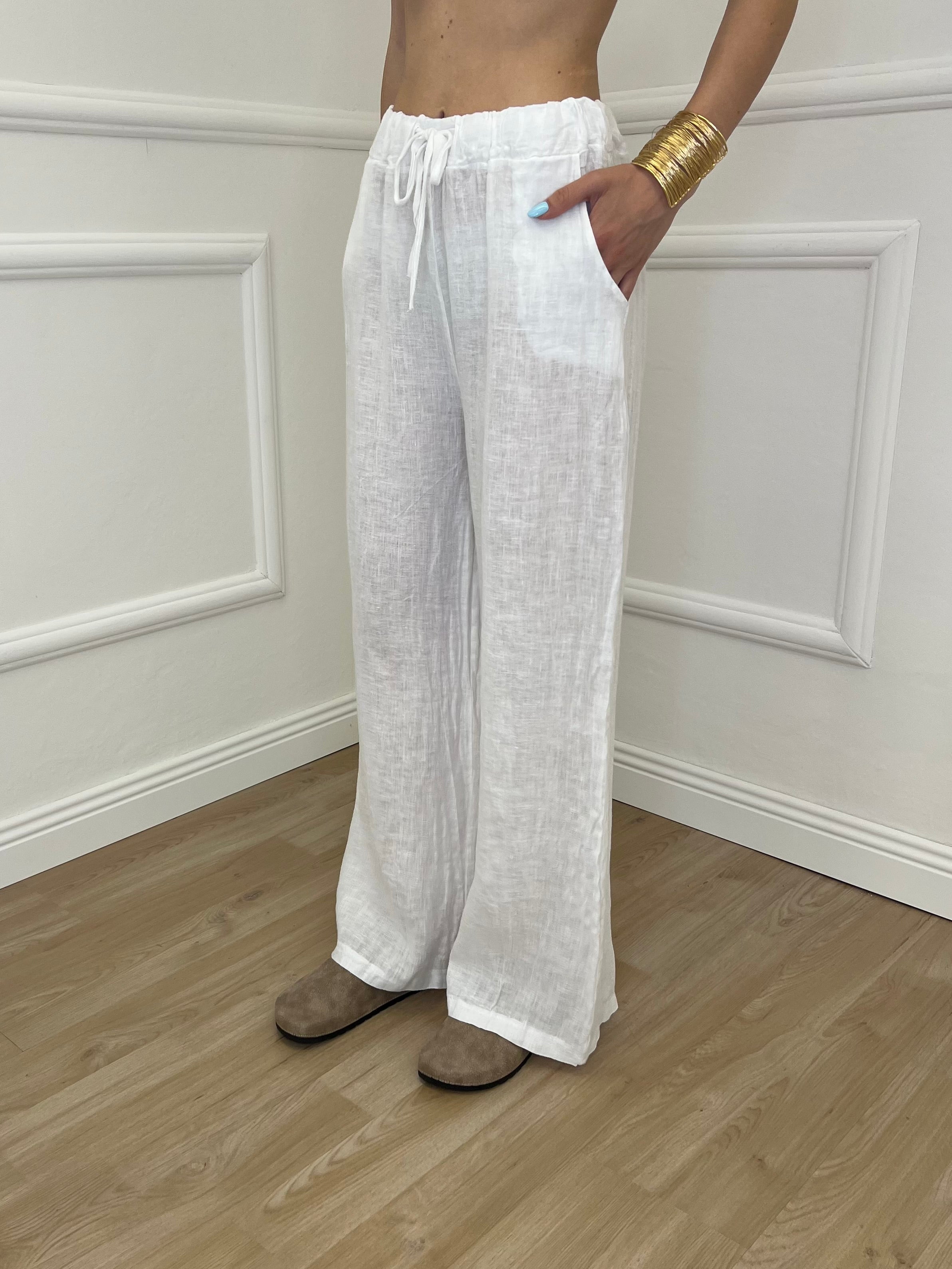 Pantalone Lino Coulisse 23216 Bianco