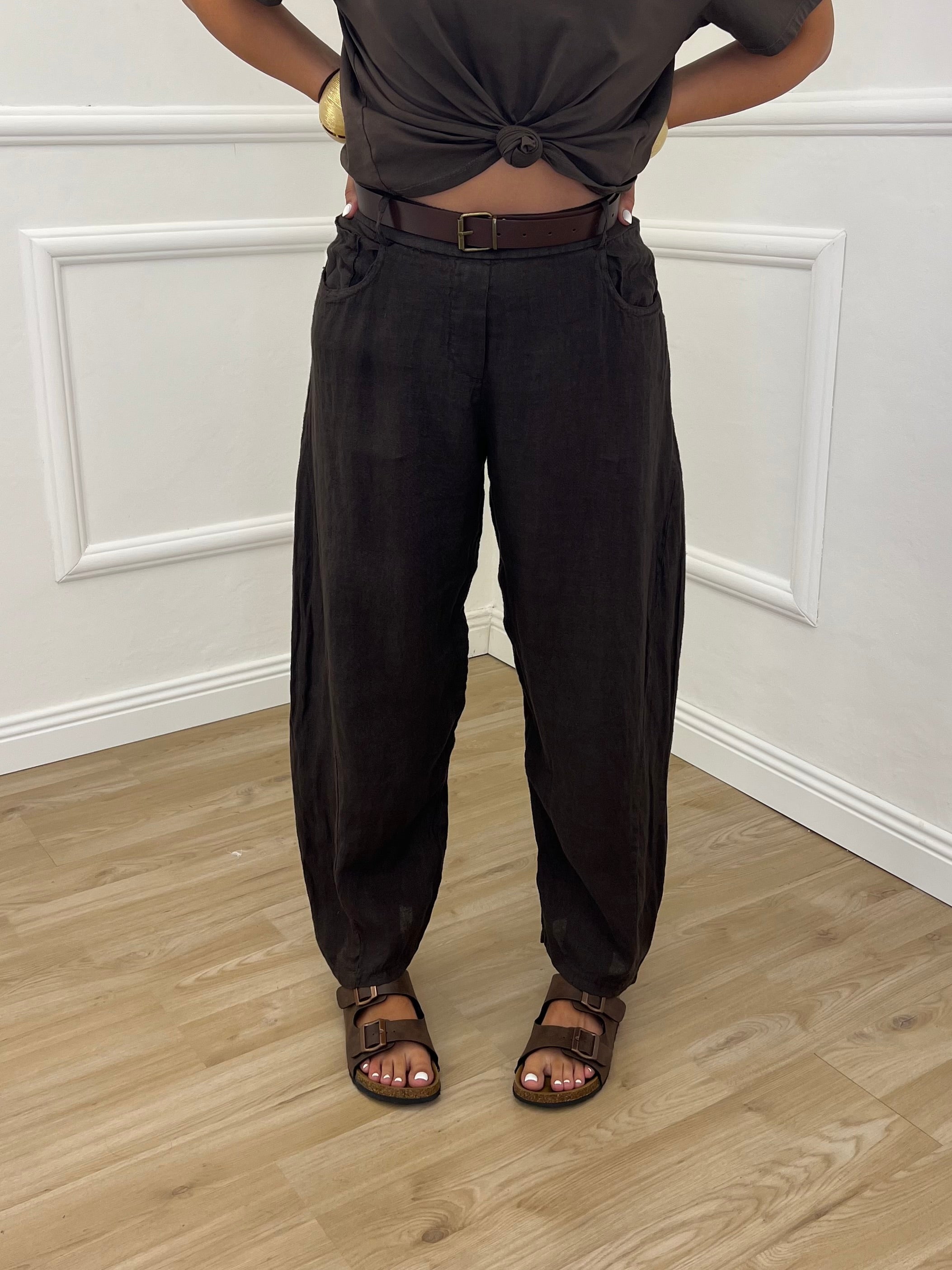 Pantalone Balloon Lino 6135 Moro