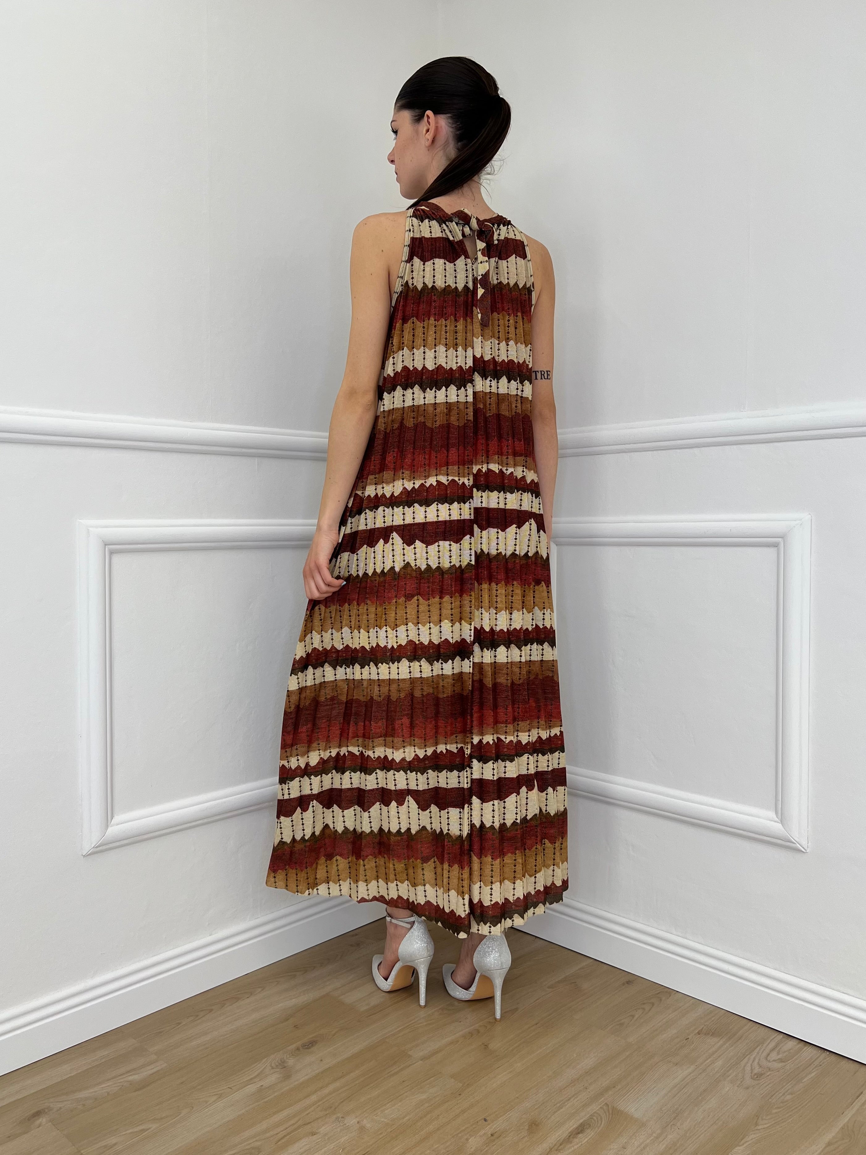 Abito Lurex Plissé In Fantasia 1372 Burgundy