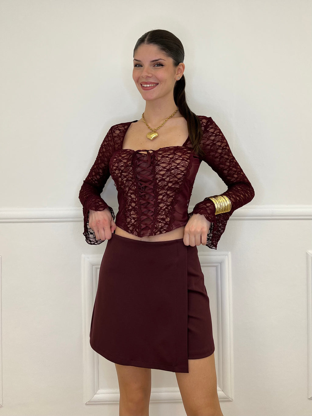 Top Bustier in Pizzo 7358 Burgundy