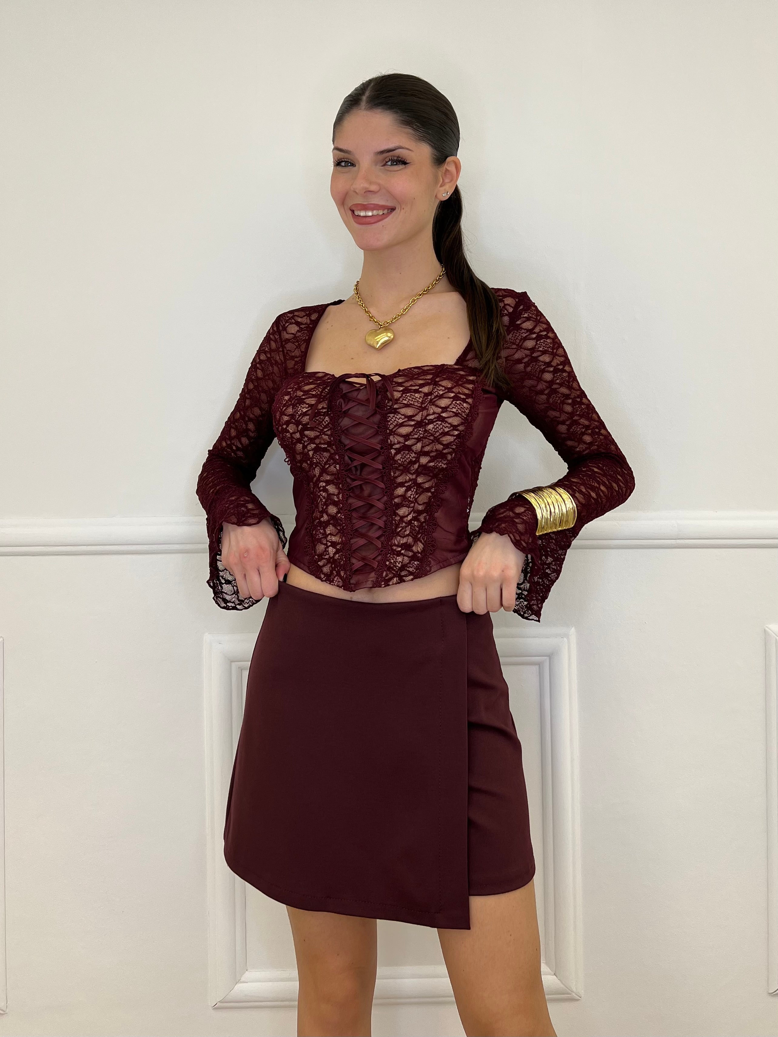 Top Bustier in Pizzo 7358 Burgundy