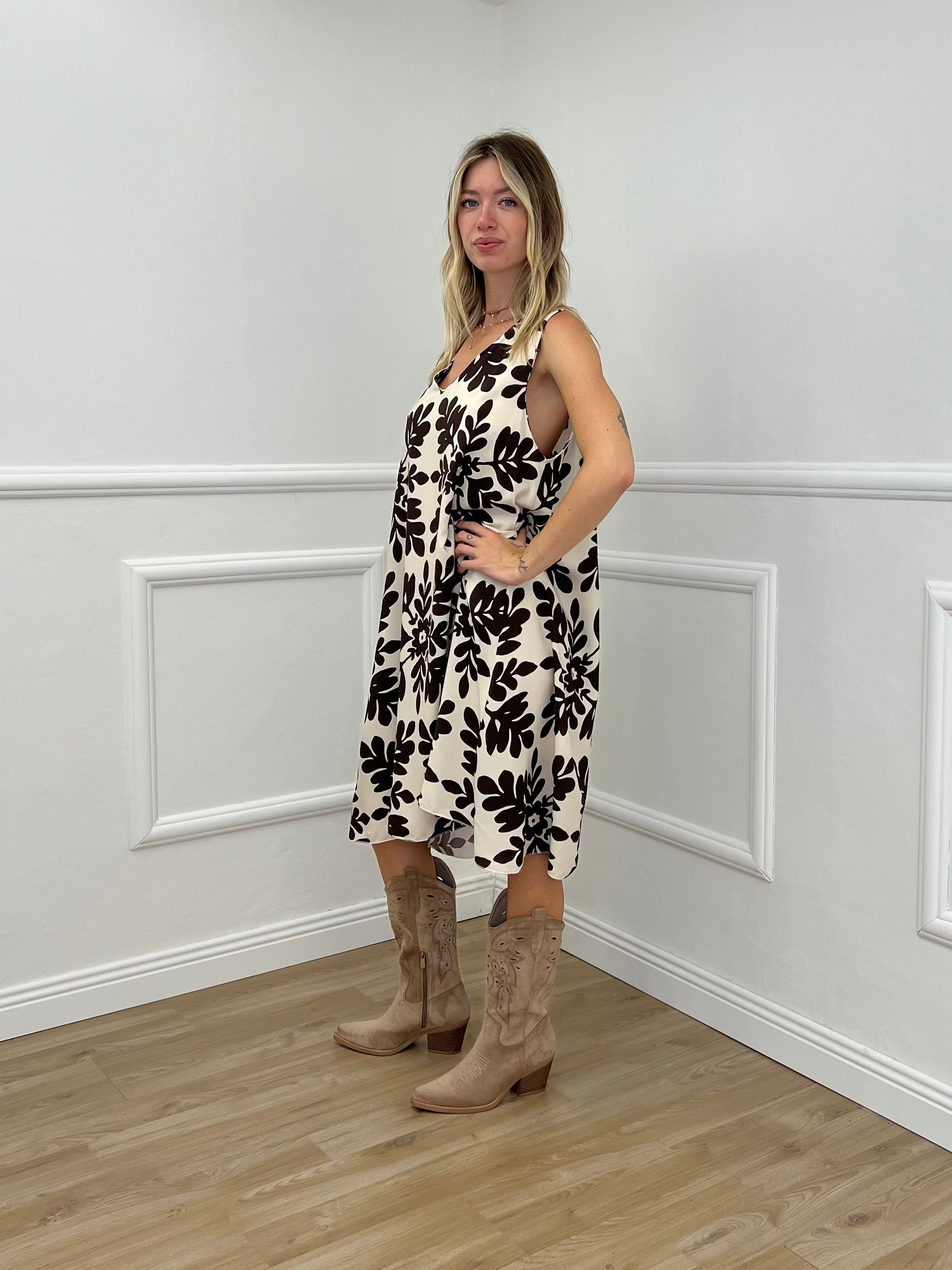 Abito Viscosa Floreale 2143 Marrone