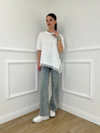 T-shirt Asimmetrica Con Pizzo 2824 Bianco