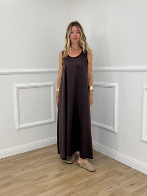 Abito Smanicato in Satin 23233 Moro