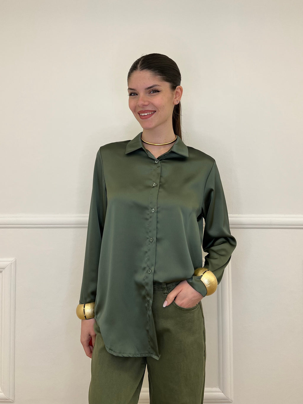 Camicia Satin 261081 Verde Militare